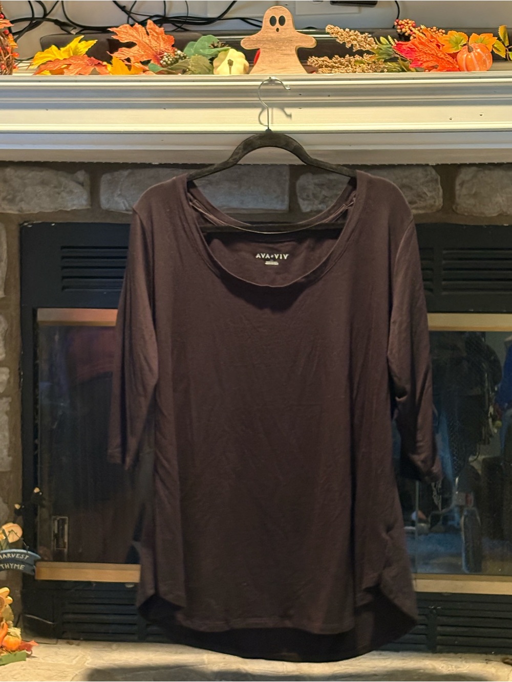 Ava & Viv Dark Black Long Sleeve Scoop Neck Tee